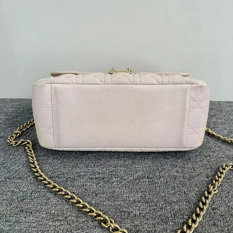 Dior Cannage Pink Leather Chain Shoulder Bag Medium