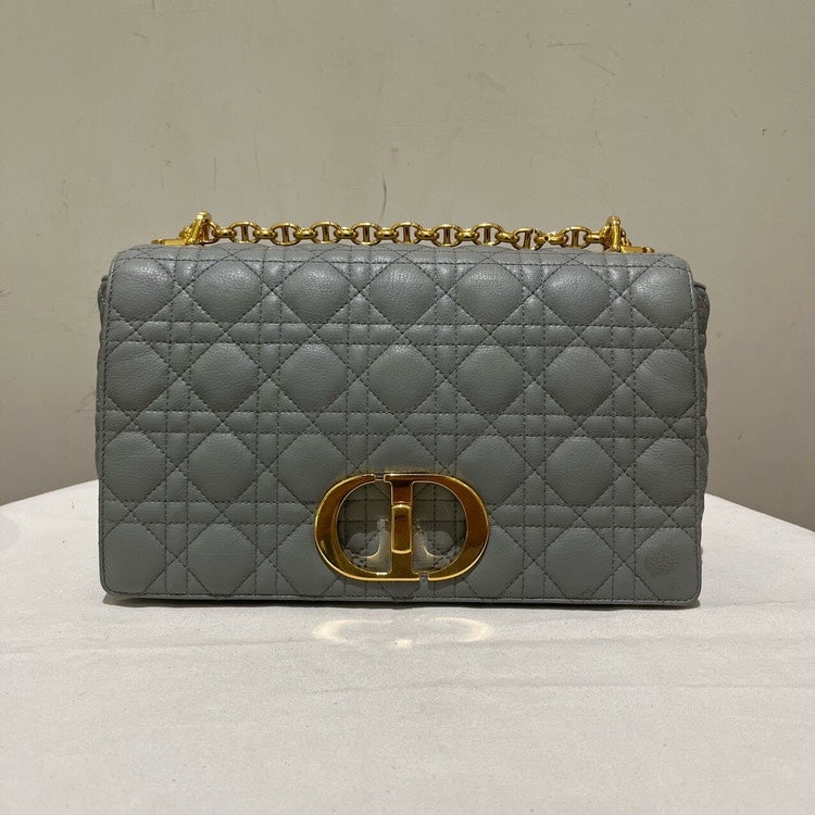 Dior Caro Gray Quilted Leather Chain Shoulder Bag Medium