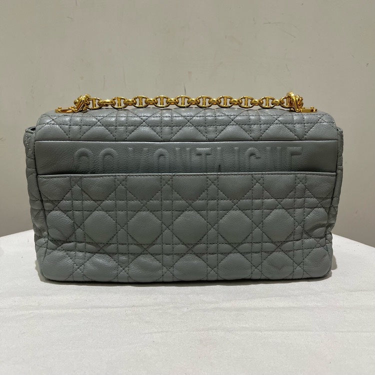 Dior Caro Gray Quilted Leather Chain Shoulder Bag Medium