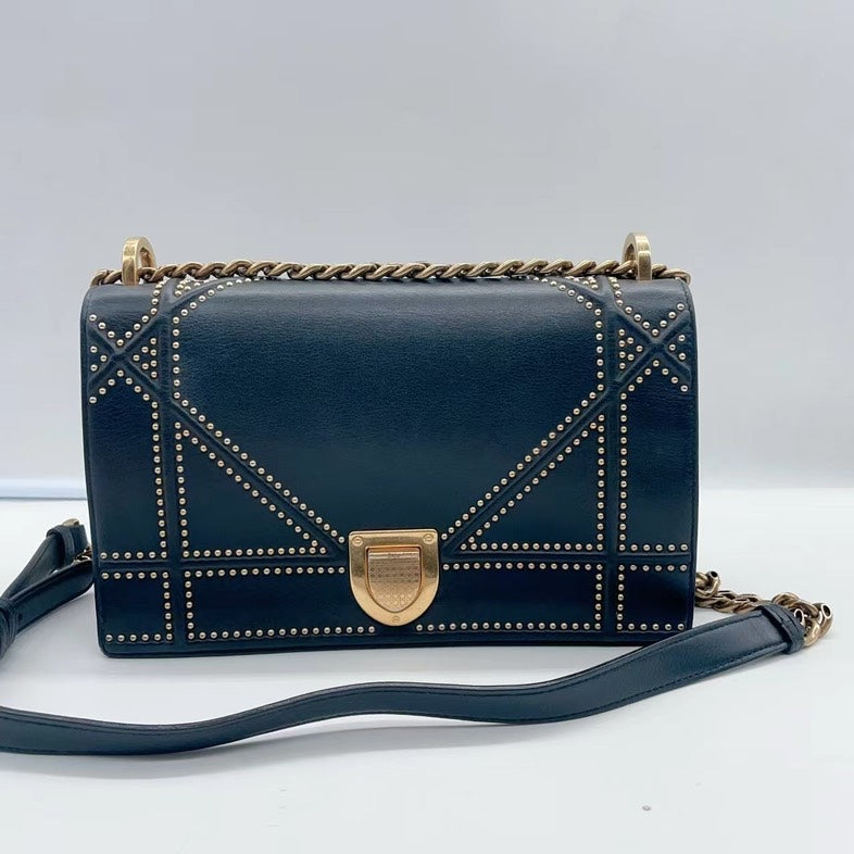 Dior Diorama Black Leather Stud Chain Bag Medium