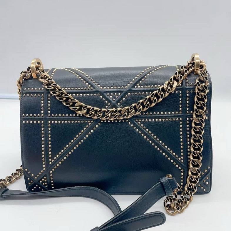 Dior Diorama Black Leather Stud Chain Bag Medium