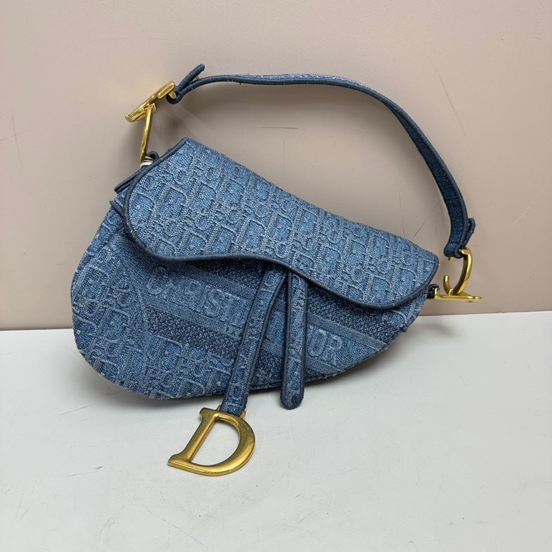 Dior Denim Saddle Bag Blue Small Size Shoulder Bag