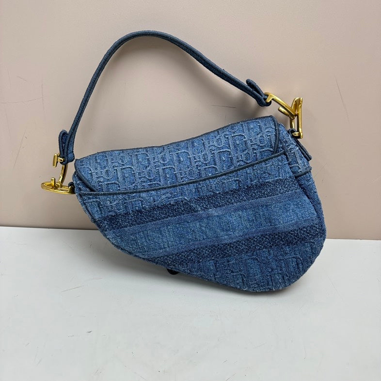 Dior Denim Saddle Bag Blue Small Size Shoulder Bag