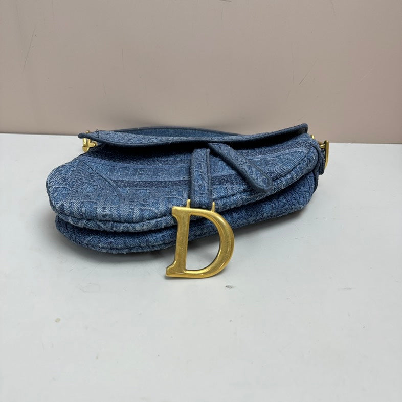 Dior Denim Saddle Bag Blue Small Size Shoulder Bag