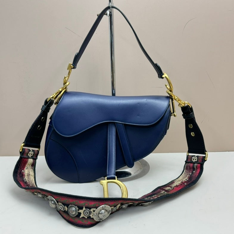Dior Blue Leather Saddle 2way Bag Medium Size