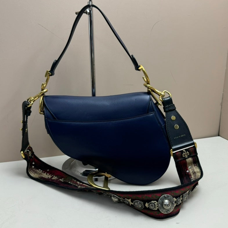 Dior Blue Leather Saddle 2way Bag Medium Size