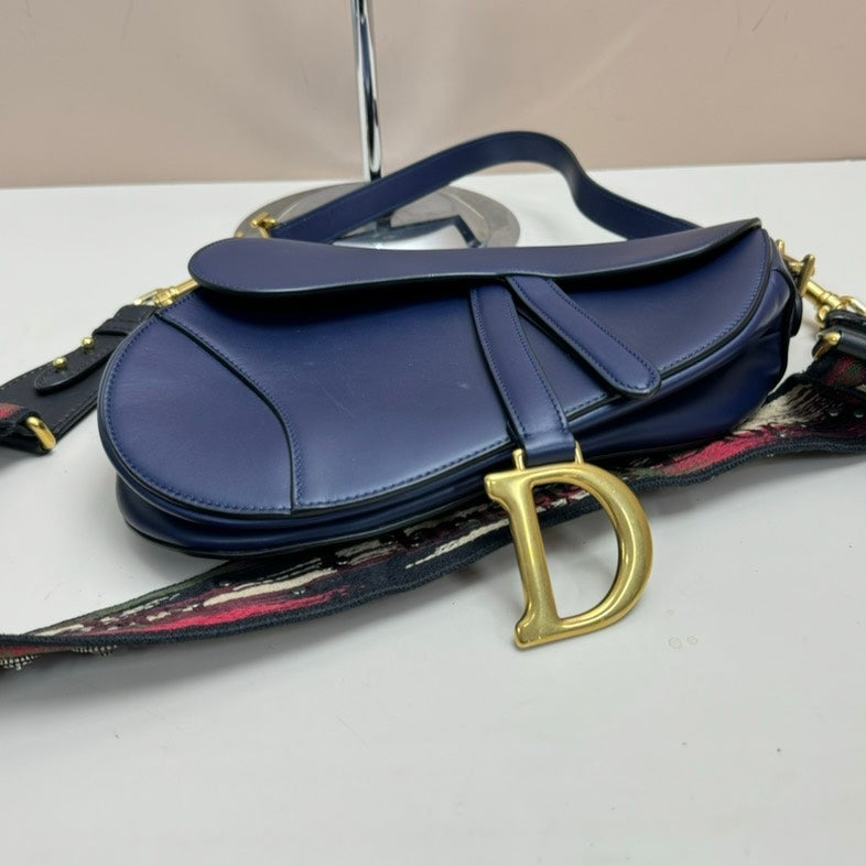 Dior Blue Leather Saddle 2way Bag Medium Size