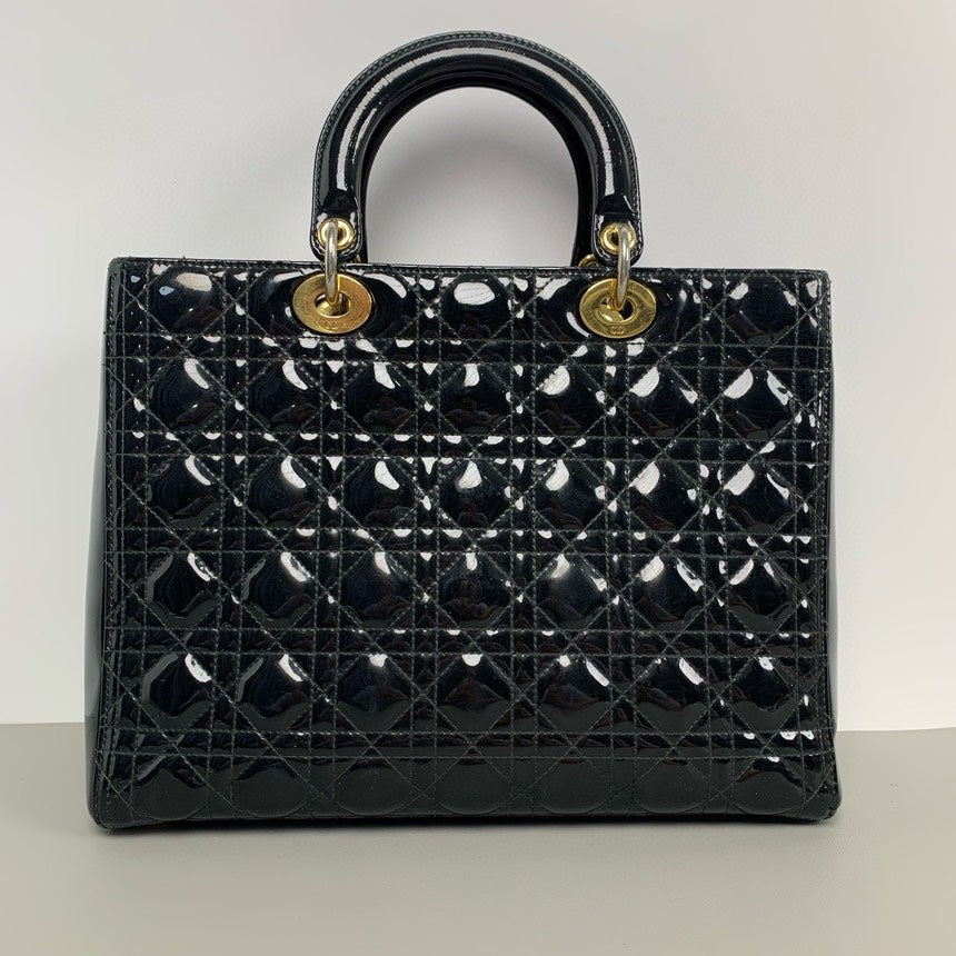 Christian Dior Lady Dior Black Patent Leather Tote Bag 31cm