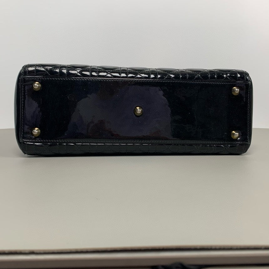 Christian Dior Lady Dior Black Patent Leather Tote Bag 31cm