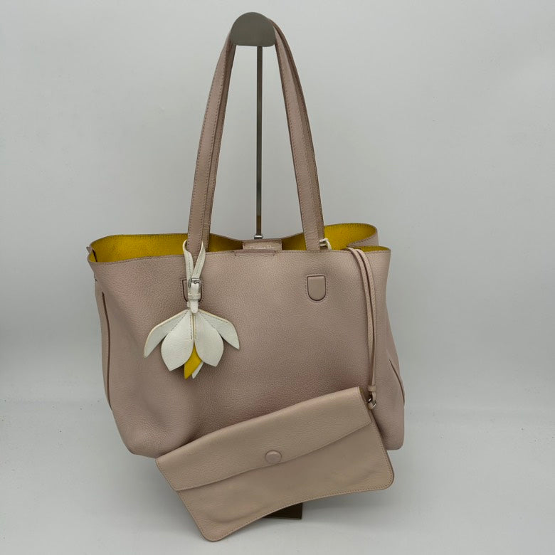 Dior Beige Leather Shoulder Bag with Matching Pouch Medium Size