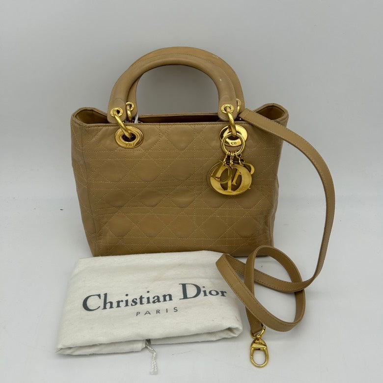 Christian Dior Leather 2-Way Beige Bag With Gold Hardware Medium