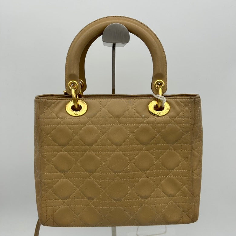 Christian Dior Leather 2-Way Beige Bag With Gold Hardware Medium