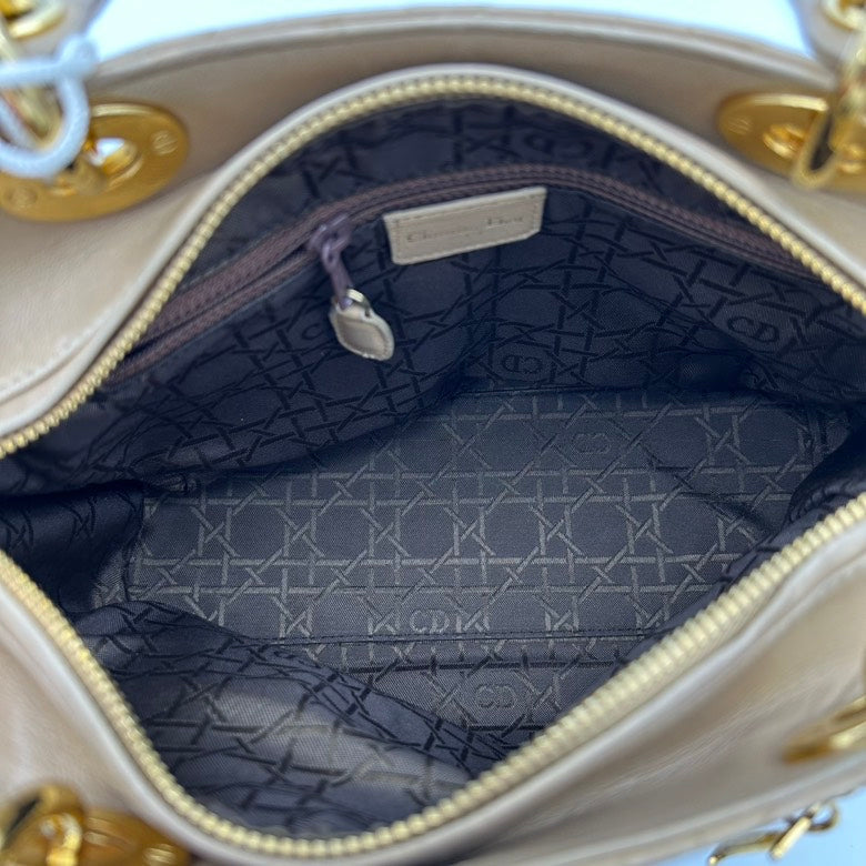Christian Dior Leather 2-Way Beige Bag With Gold Hardware Medium