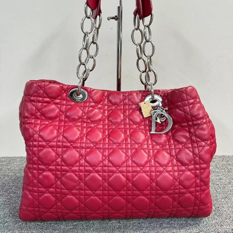 Dior Cannage Red Leather Chain Tote Bag Medium