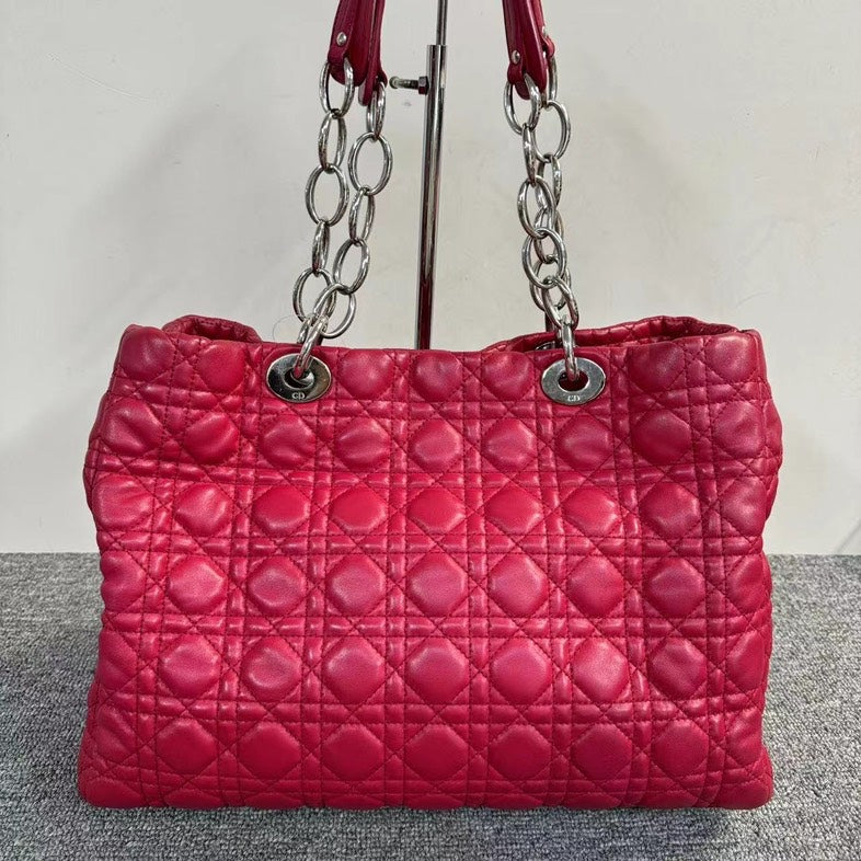 Dior Cannage Red Leather Chain Tote Bag Medium