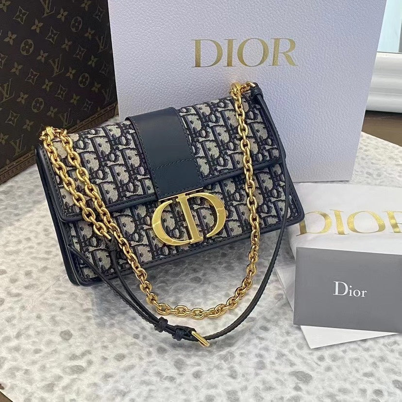 Christian Dior Montaigne Canvas Shoulder Bag in Black Canvas