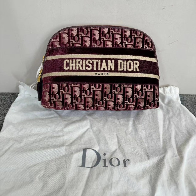 Dior Burgundy Toiletry Cosmetic Pouch Bag With Dustbag