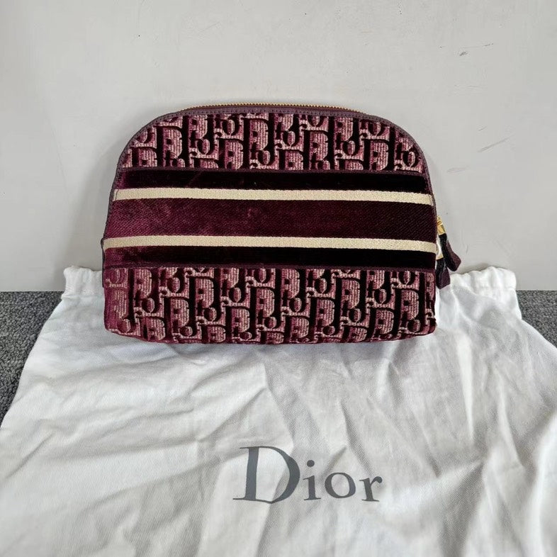 Dior Burgundy Toiletry Cosmetic Pouch Bag With Dustbag