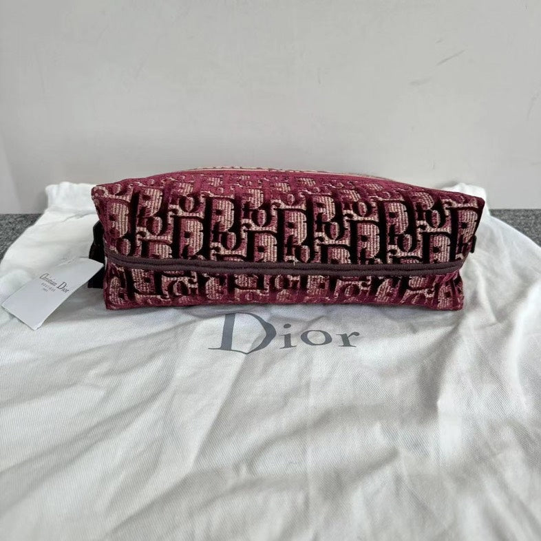 Dior Burgundy Toiletry Cosmetic Pouch Bag With Dustbag