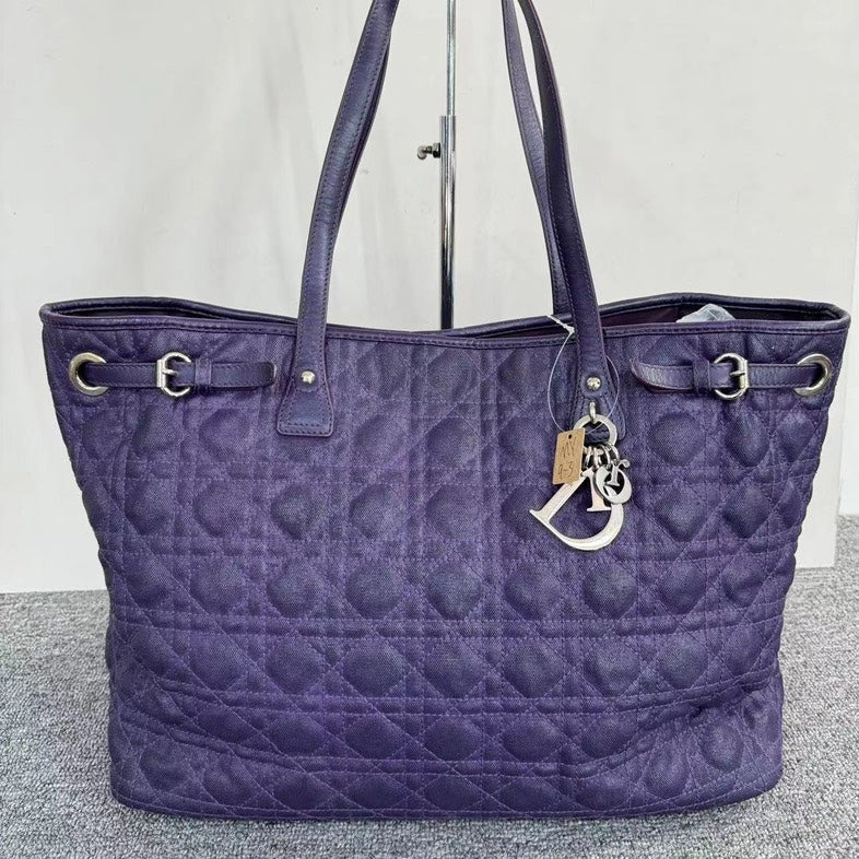 Dior Cannage Purple Leather Tote Bag Large