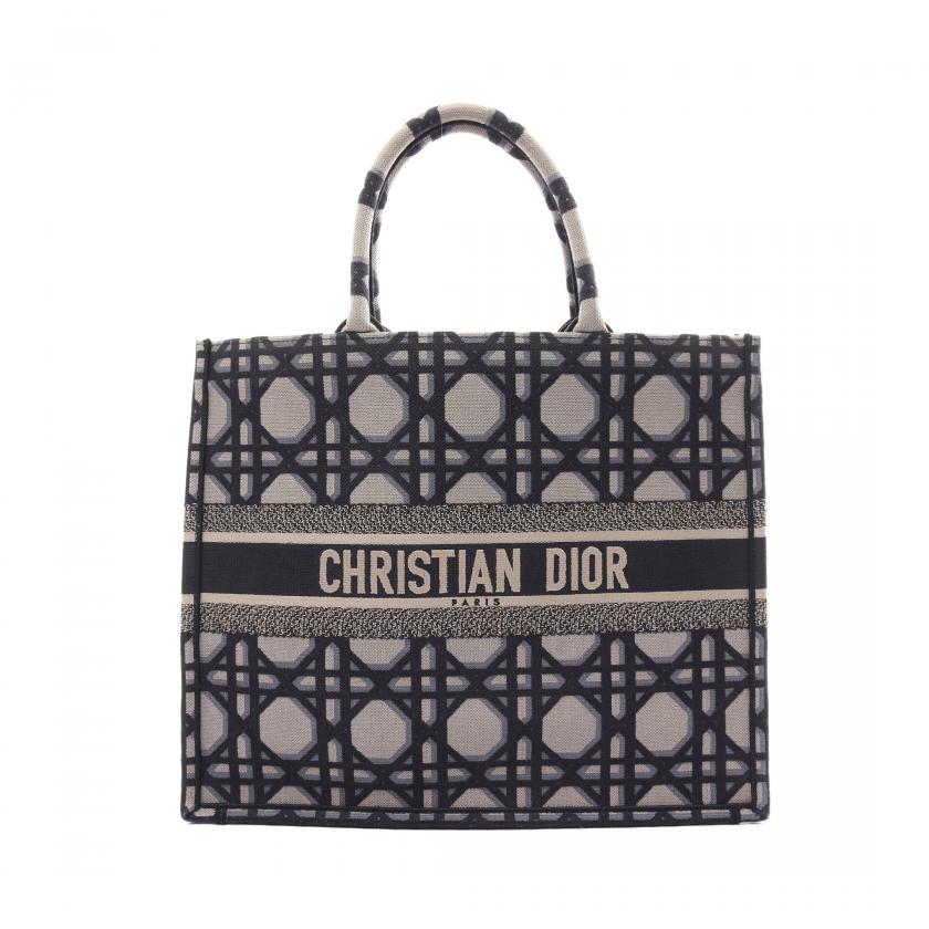 Christian Dior Book Tote Navy Beige Canvas Large Handbag