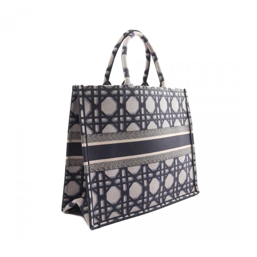 Christian Dior Book Tote Navy Beige Canvas Large Handbag