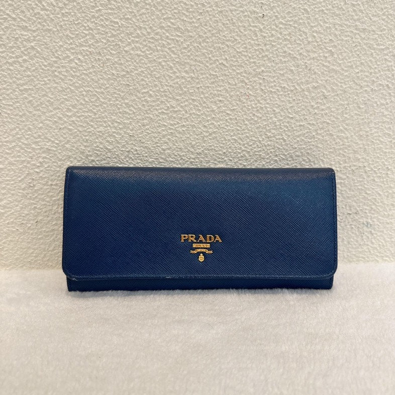 Prada Saffiano Blue Leather Bifold Wallet Medium