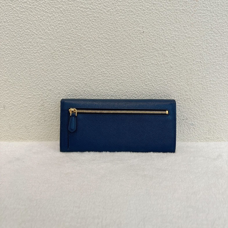 Prada Saffiano Blue Leather Bifold Wallet Medium