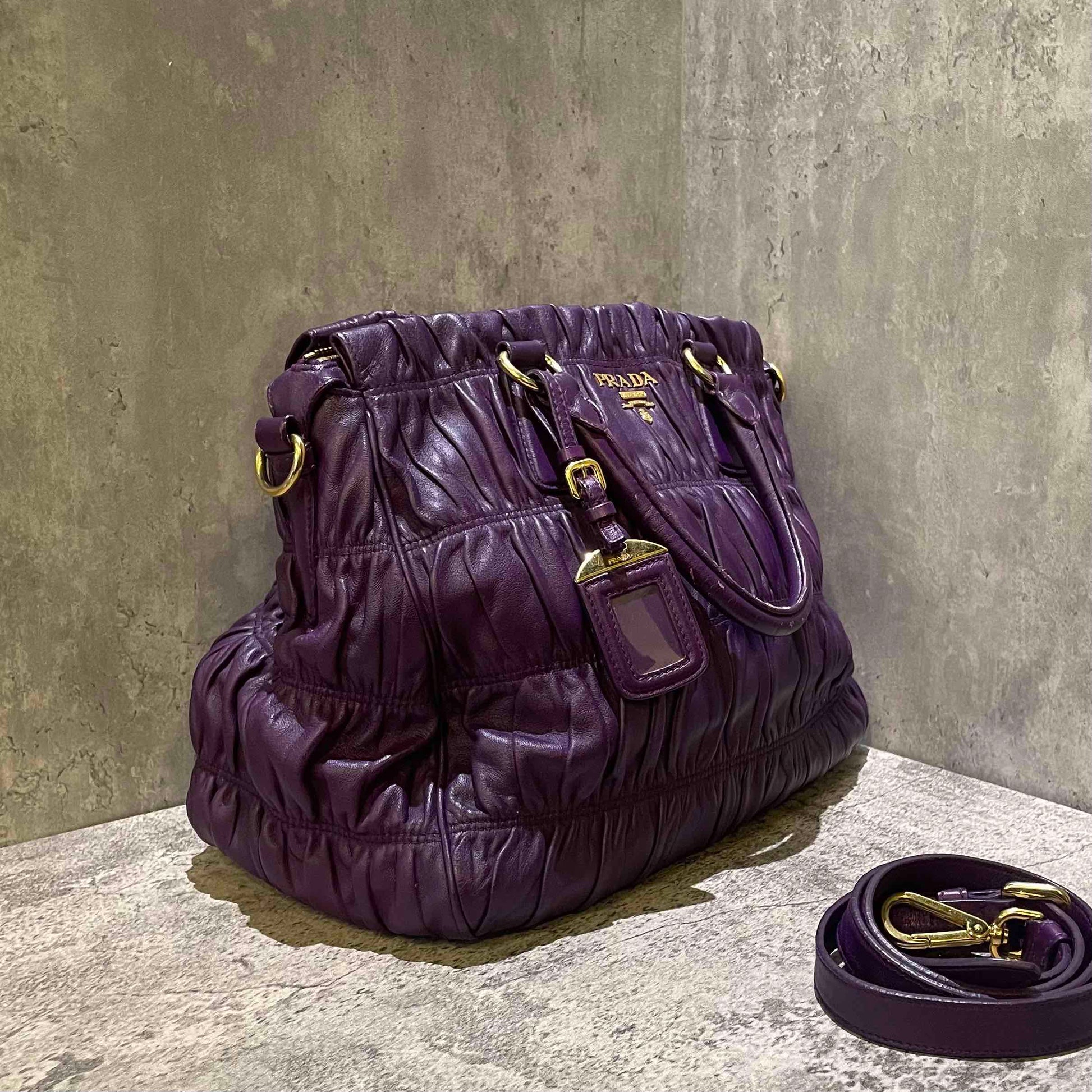 Prada Purple Nappa Gaufre Leather Tote Bag Large