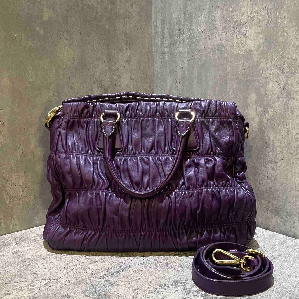 Prada Purple Nappa Gaufre Leather Tote Bag Large