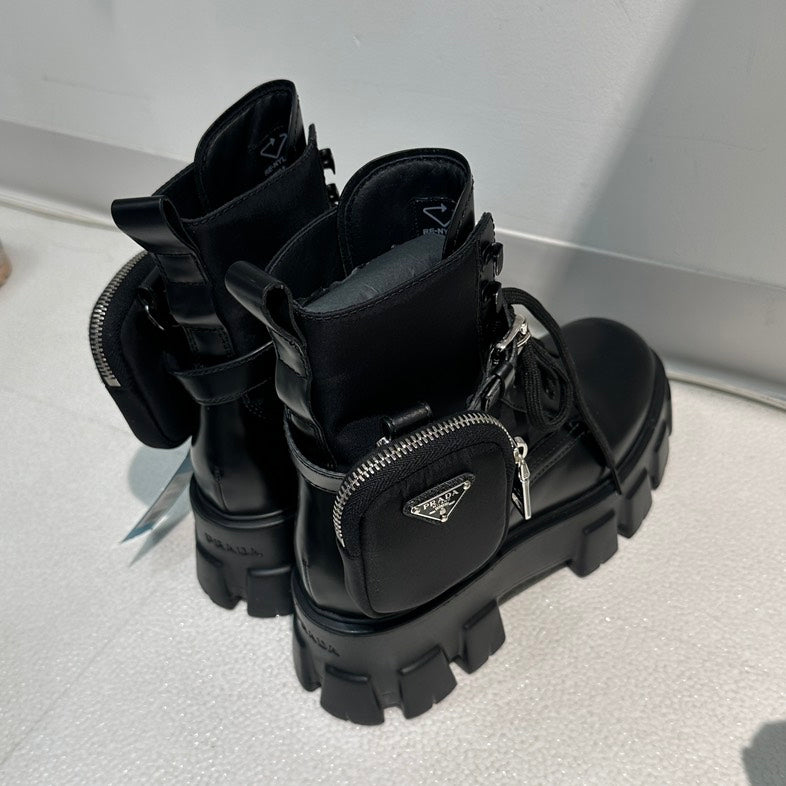 Prada Monolith Combat Boots Black Leather 37.5
