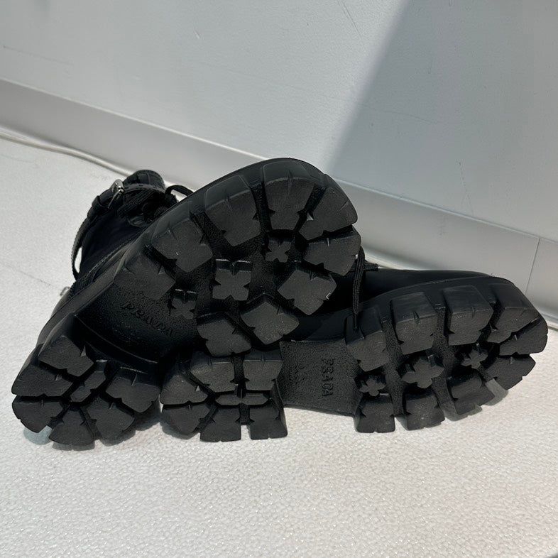 Prada Monolith Combat Boots Black Leather 37.5
