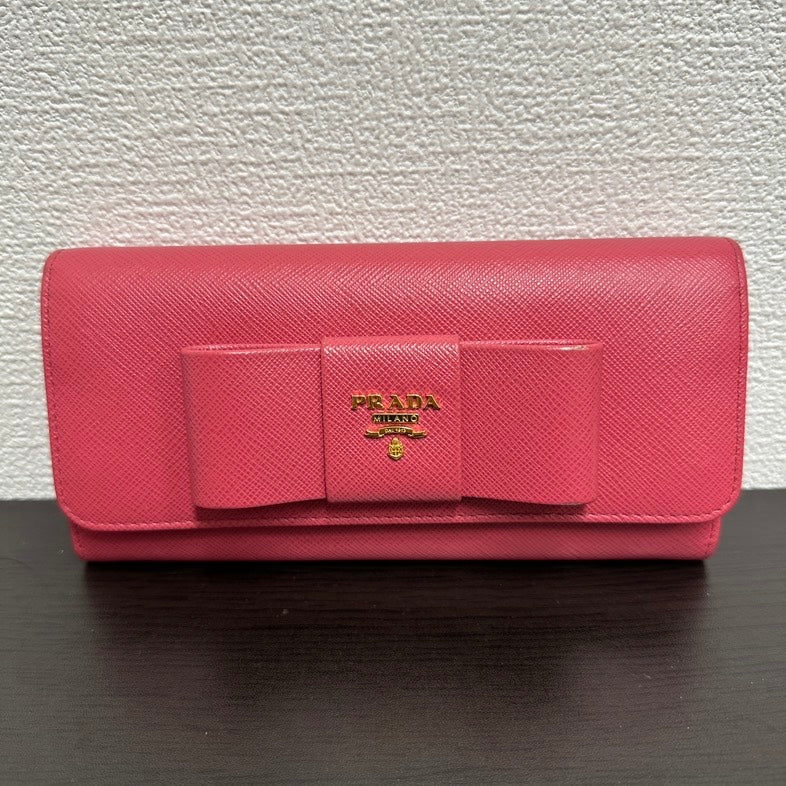 Pre-loved Prada Bow Wallet Pink Saffiano Leather