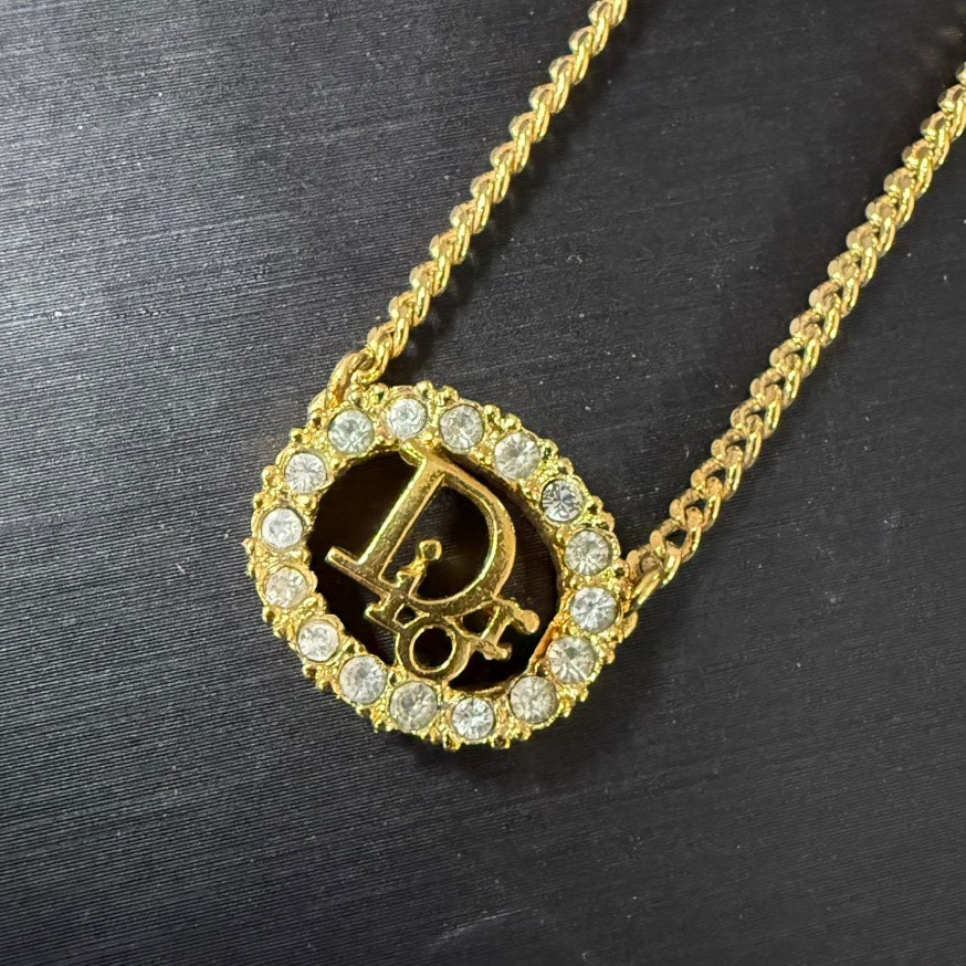 Dior Rhinestone Gold Necklace Preloved 39-44cm