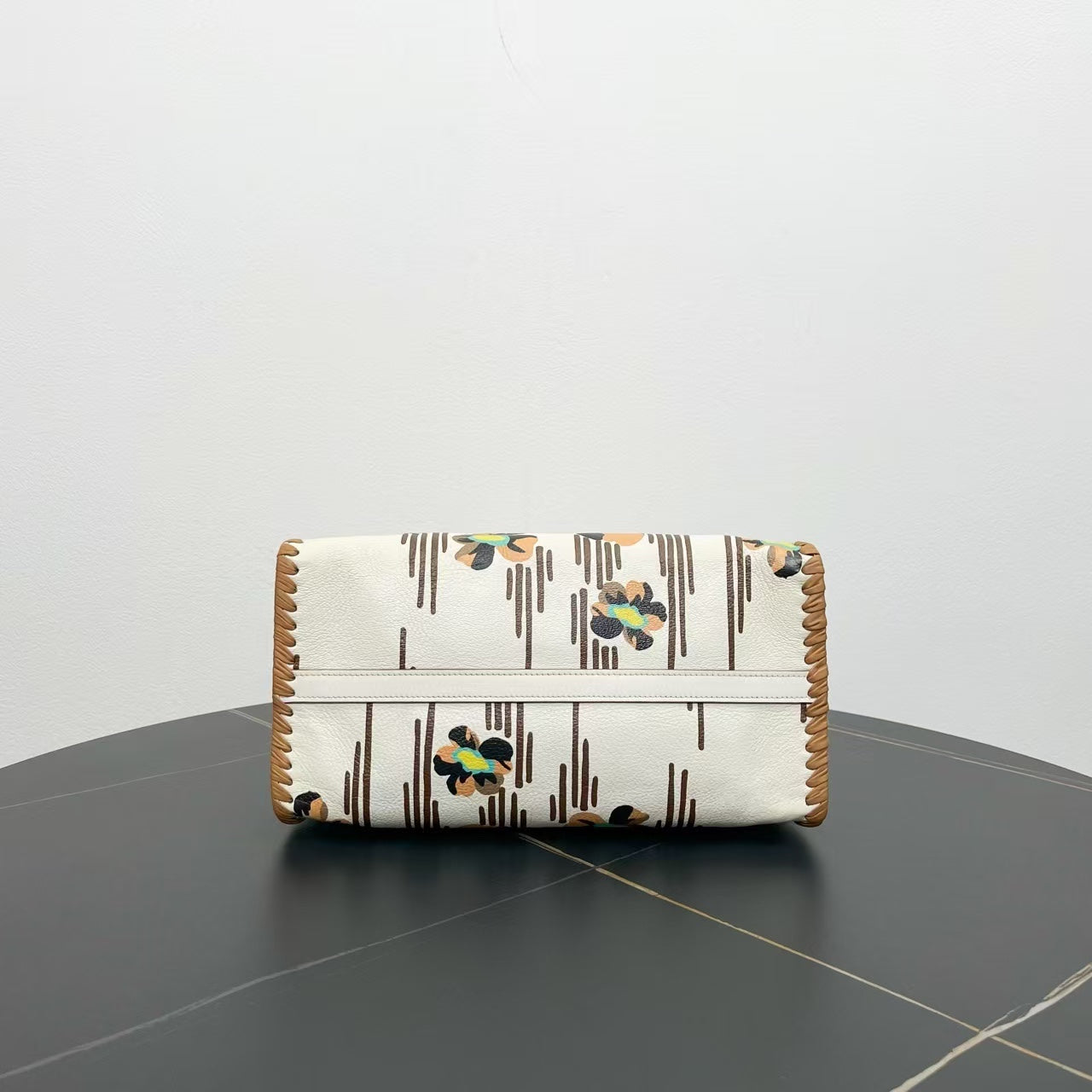 Prada Double Tote White Floral Leather Satchel/Top Handle Bag