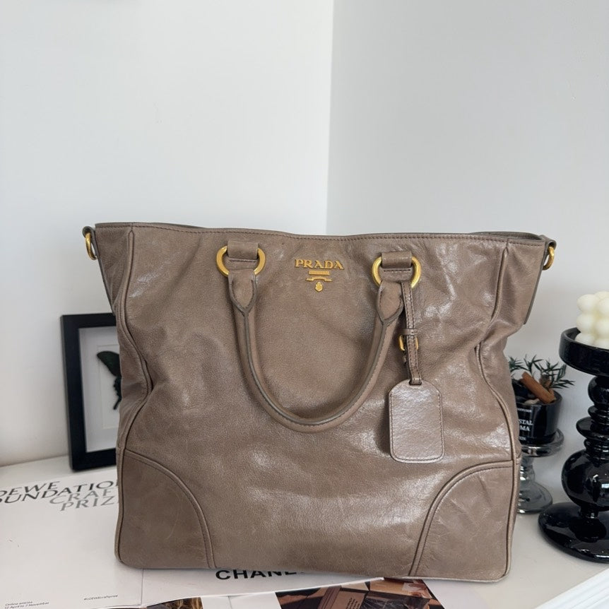 Prada Vitello Daino Brown Leather Tote Bag