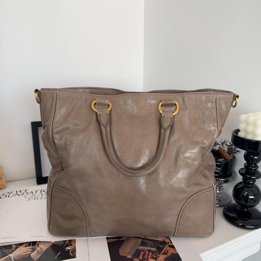 Prada Vitello Daino Brown Leather Tote Bag