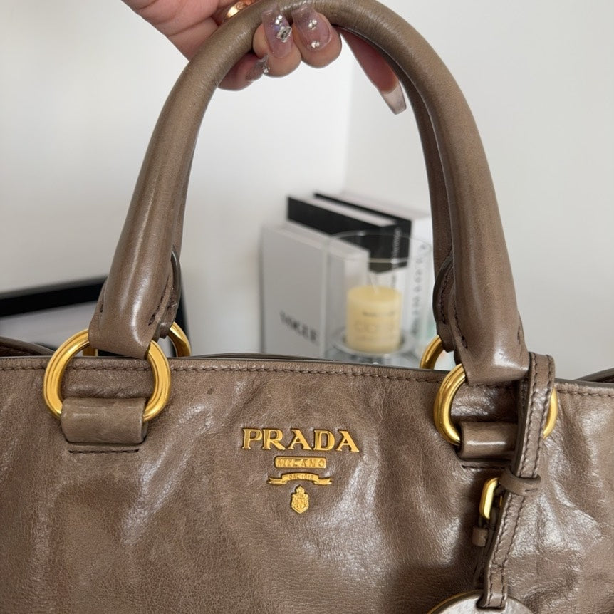 Prada Vitello Daino Brown Leather Tote Bag