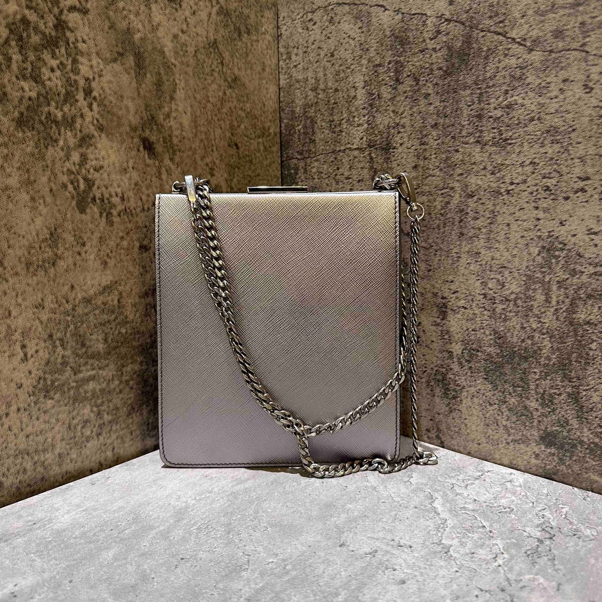 🛍️Preloved Prada elegant silver evening bag