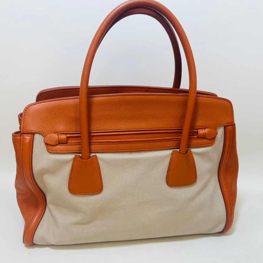 Preloved Prada Two-Tone Top Handle Bag Orange Canvas