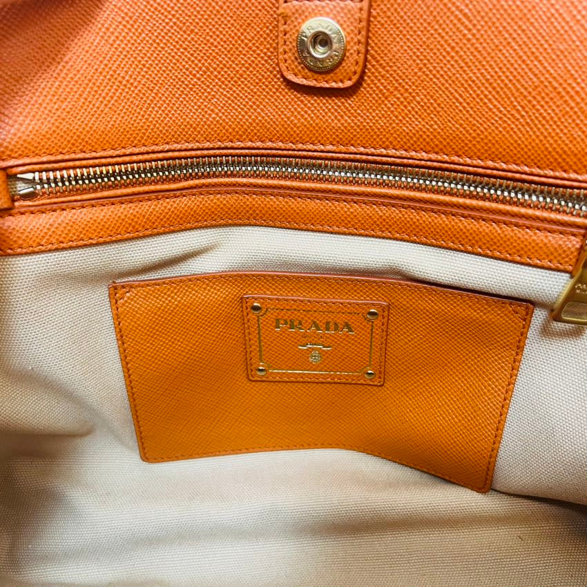 Preloved Prada Two-Tone Top Handle Bag Orange Canvas