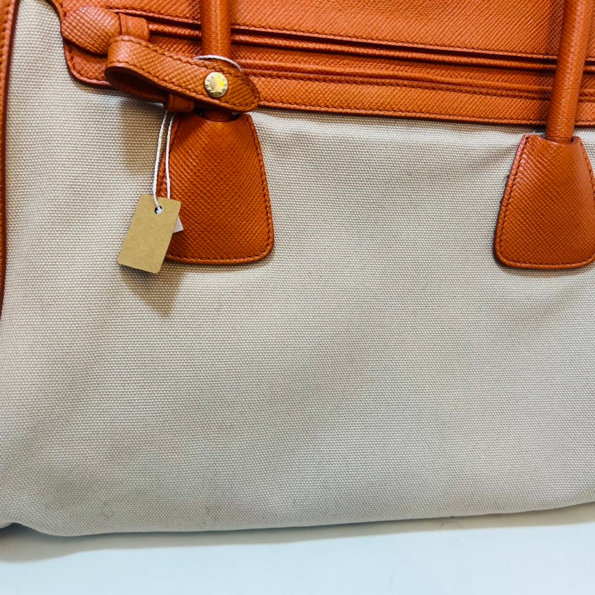 Preloved Prada Two-Tone Top Handle Bag Orange Canvas