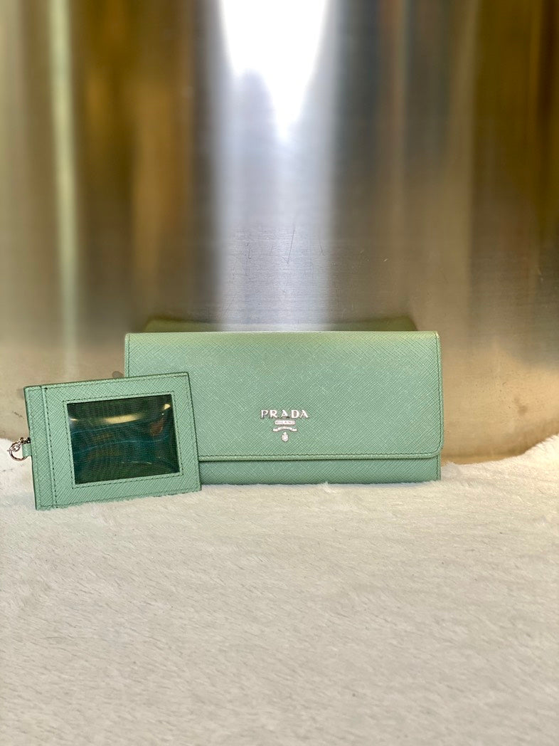 Preloved Prada Saffiano Leather Wallet 7181 in Mint Green