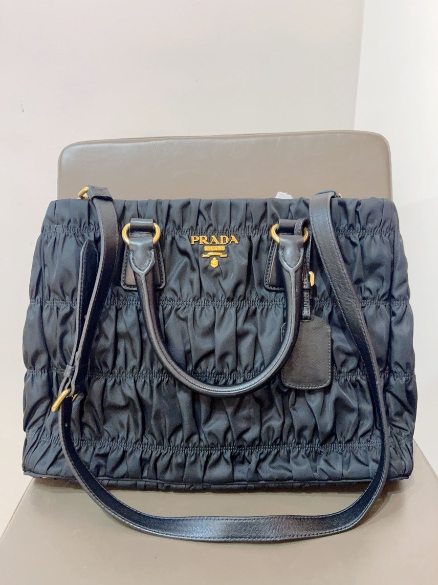 Prada Classic 2Ways Tote in Black Nylon - Preloved Designer Bag