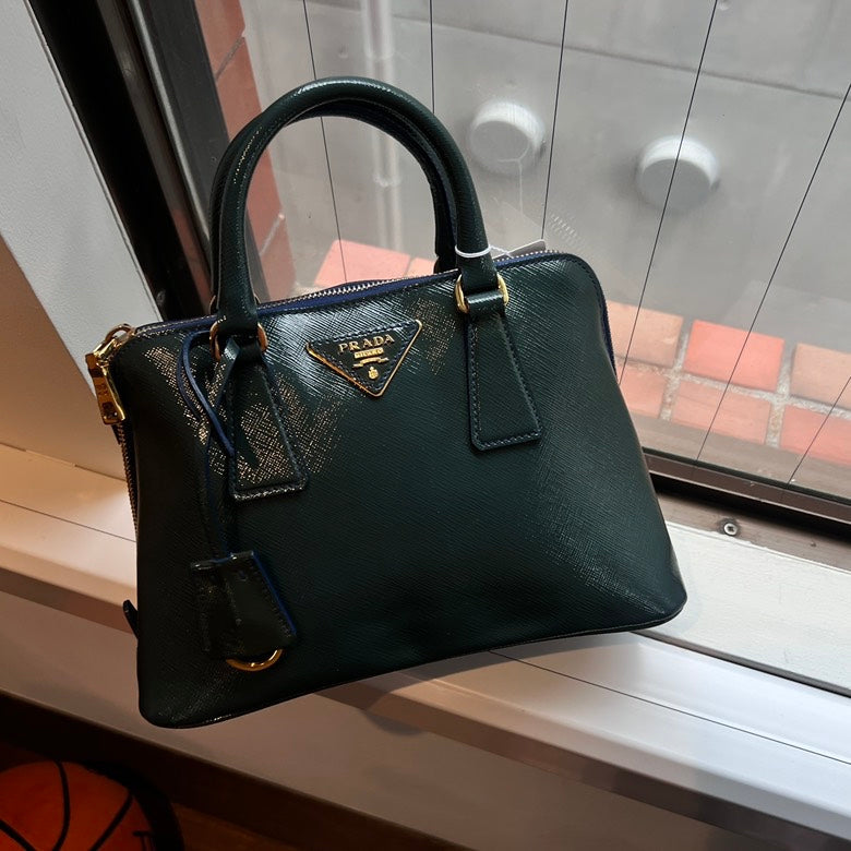 Preloved Prada 2way Leather Handbag AF392 Green Satchel