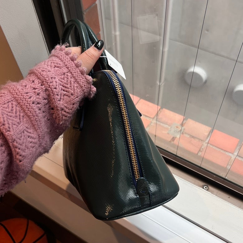 Preloved Prada 2way Leather Handbag AF392 Green Satchel