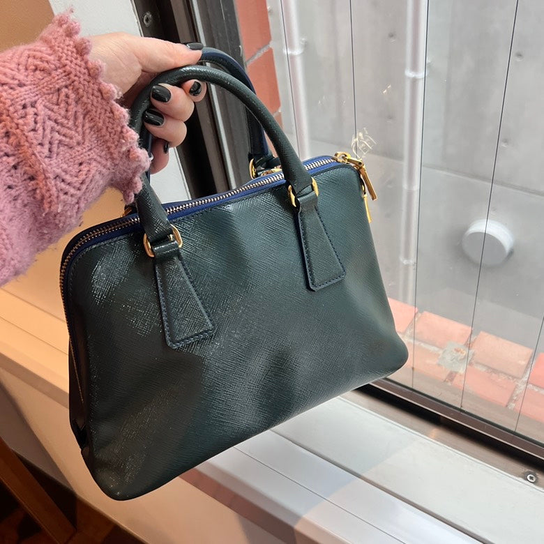 Preloved Prada 2way Leather Handbag AF392 Green Satchel