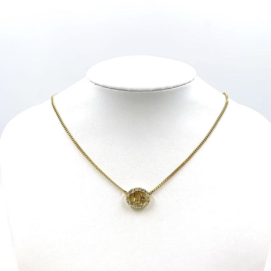 Christian Dior Rhinestone Necklace LB110093 Gold Pendant