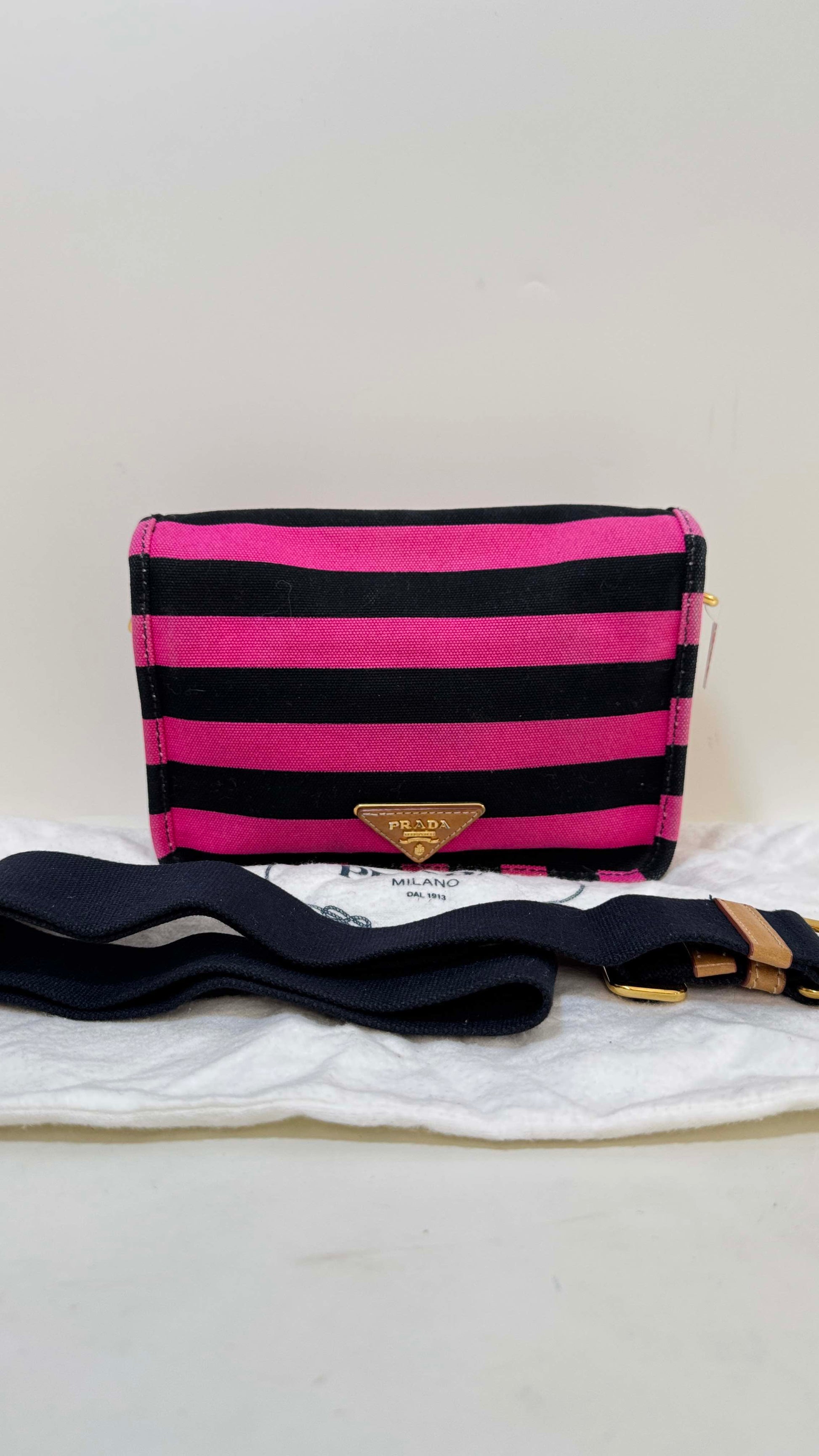 Preloved Prada Striped Pink and Black Crossbody Bag