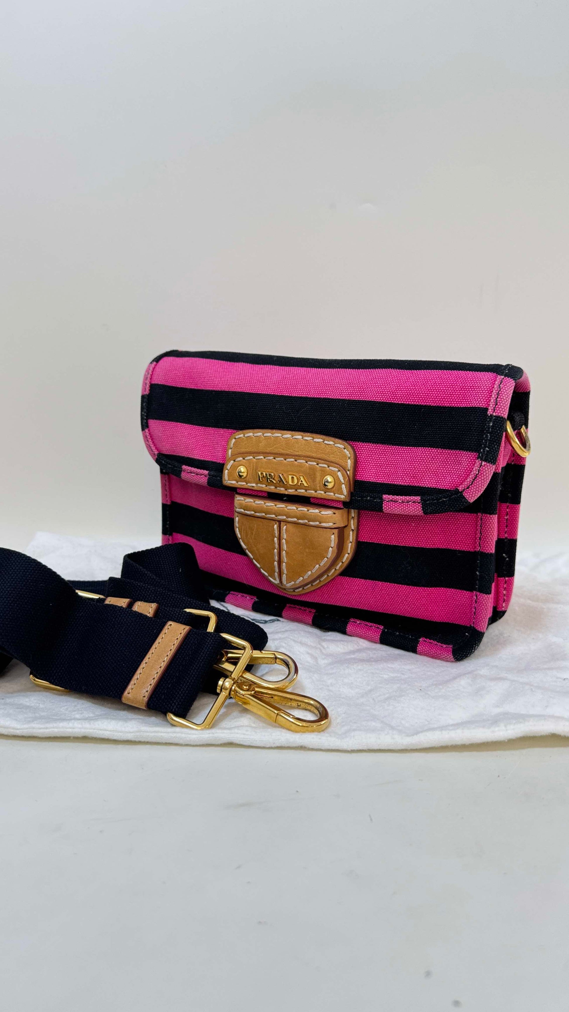 Preloved Prada Striped Pink and Black Crossbody Bag